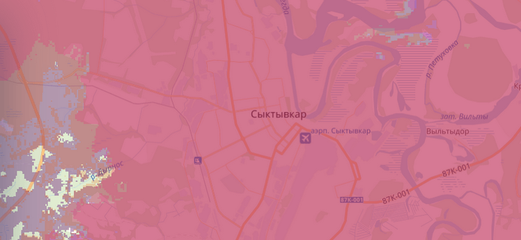 Карта покрытия Теле2 в Республике Коми